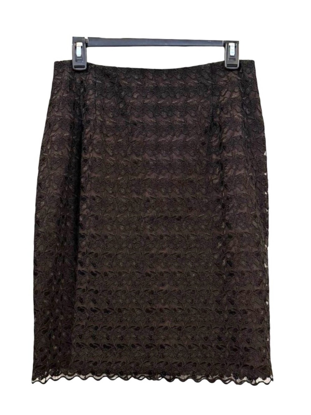 Kay Unger New York Black Lace Pencil Midi Skirt Pink Lining Woman’s 8 Romantic